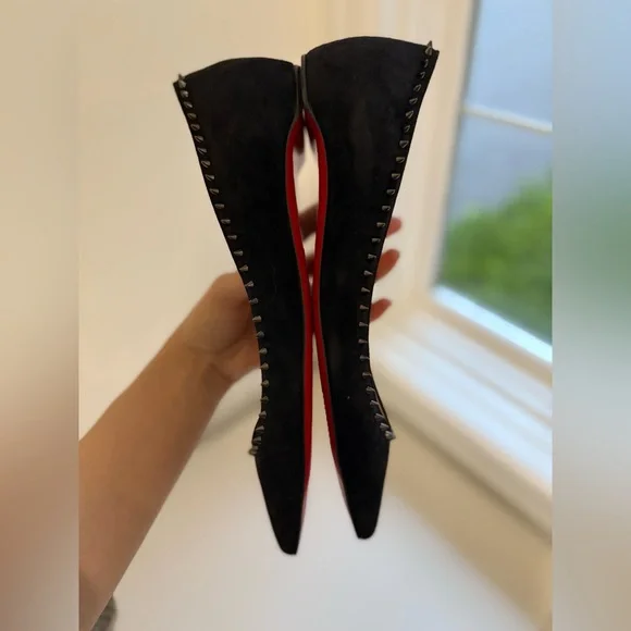 NWOB Christian Louboutin Anjalina Black suede studded flat, size US11/EU41 - Picture 4 of 7
